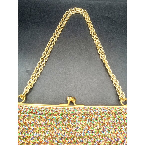 Evening Bag Rainbow Woven Walborg Hong Kong Brass Chain Vintage 60s Clutch Purse - Picture 2 of 16